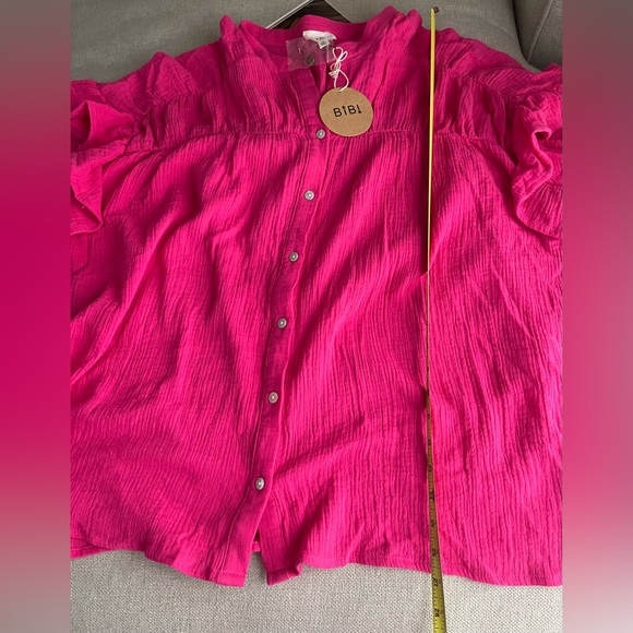 New Bibi Loose Fit Wrinkle Gauze Top 100% Cotton In Fuchsia Size M - Picture 6 of 11